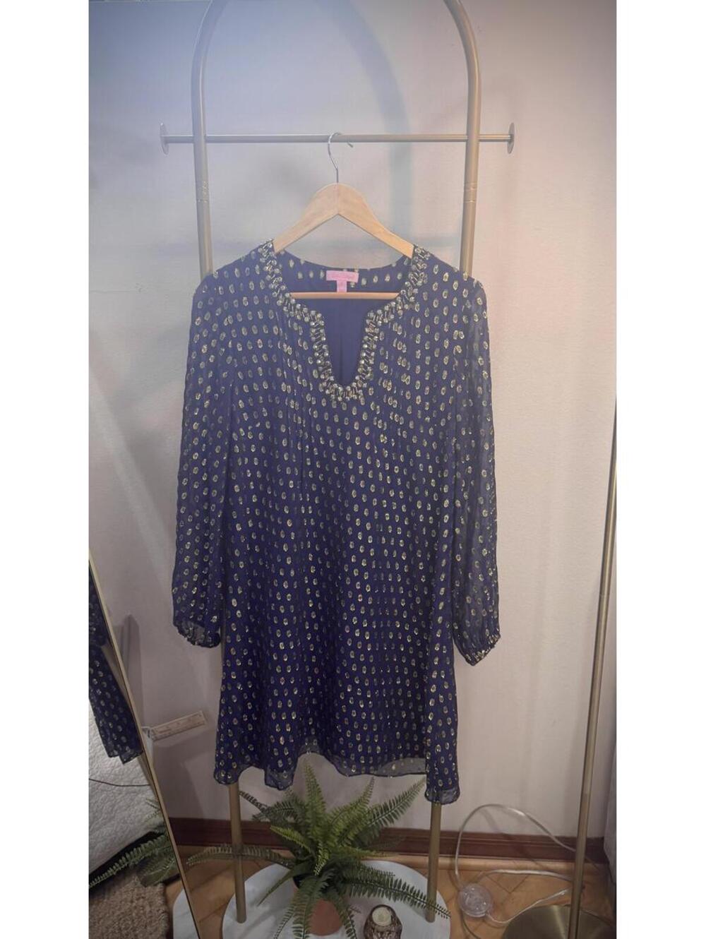 Navy blue Lilly Pulitzer Colby Silk Tunic Dress metallic